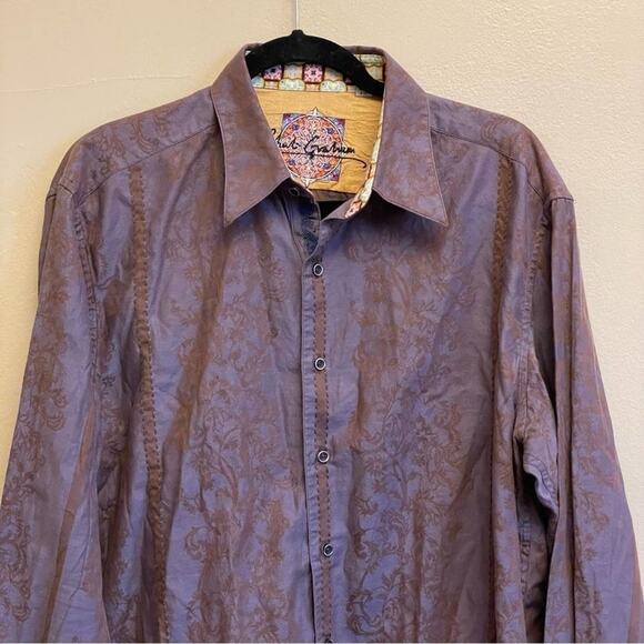 Robert Graham L business casual button down shirt purple stripe - Picture 2 of 8